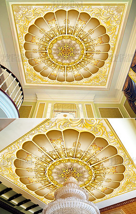 金色大厅古典豪华浮雕天顶壁画