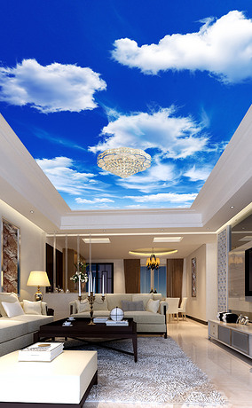 高清蓝天白云客厅卧室吊顶天顶壁画