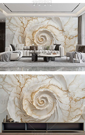 现代米白涡轮艺术肌理漆岩石电视沙发背景墙