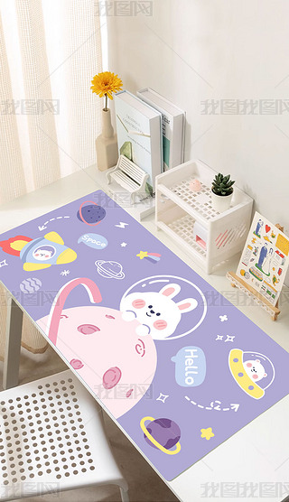 卡通火箭鼠标垫超大可爱小熊太空兔子电脑桌垫笔记本垫子