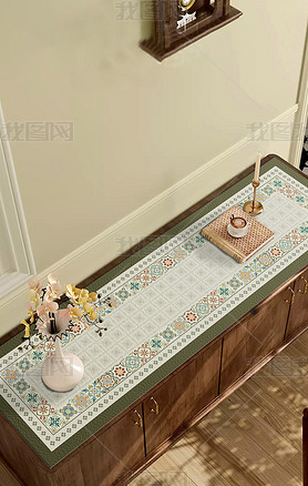 现代薄荷曼波艺术花砖桌垫餐垫防污垫桌布