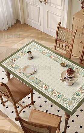 现代薄荷曼波艺术花砖桌垫餐垫防污垫桌布