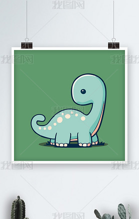 长颈龙恐龙扁平设计矢量Q版卡通儿童插画