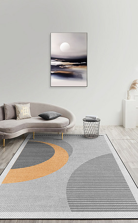 现代简约轻奢线条几何灰色客厅地毯地垫图案设计
