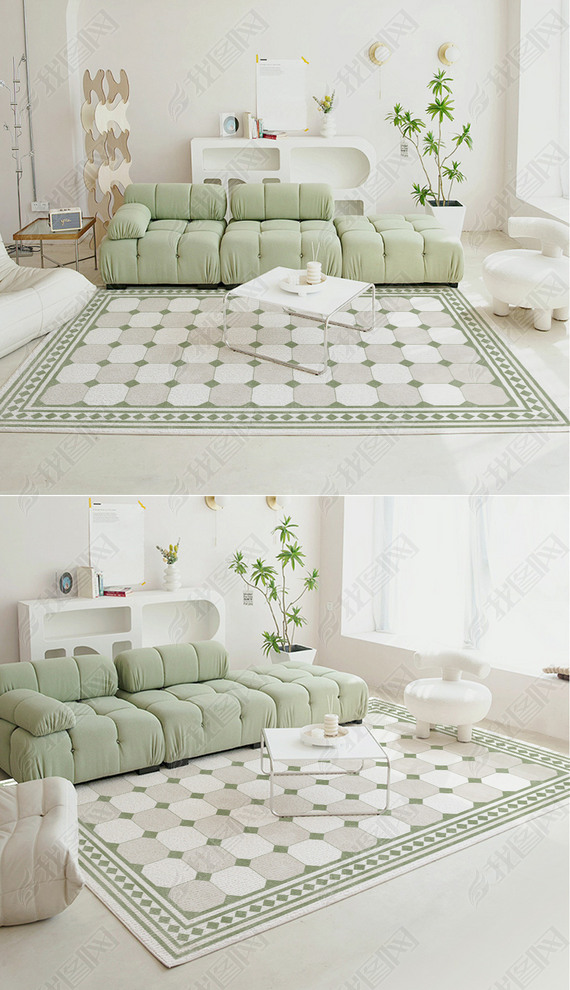 现代简约轻奢抽象几何客厅床边地毯地垫