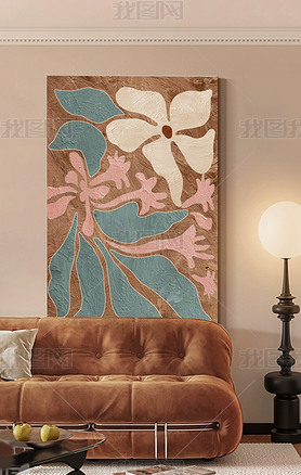 法式中古风客厅装饰画抽象花卉高级感复古玄关挂画3