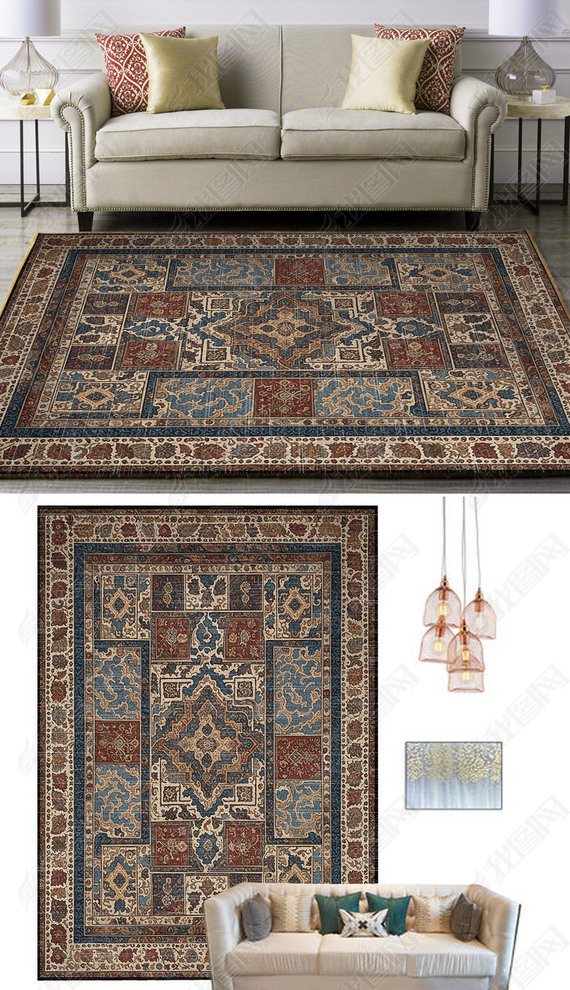 欧式复古风抽象花纹土耳其波斯艺术地毯地垫