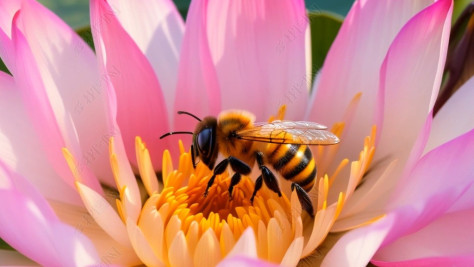 蜜蜂采蜜于荷花之上