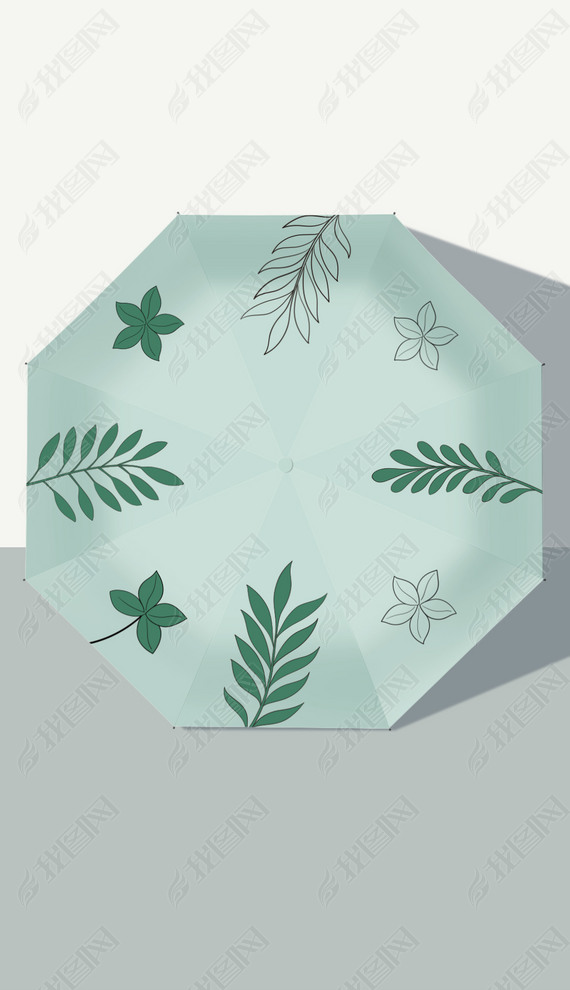 简约小清新植物花纹雨伞布面图案矢量