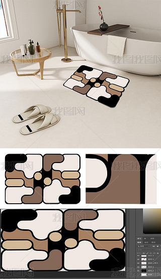 原创方块卡通浴室地垫卫浴地毯家用脚垫子