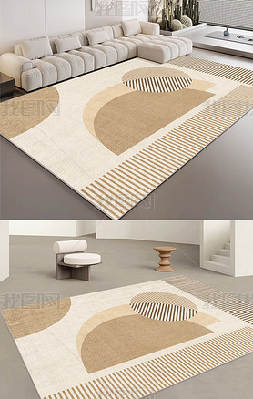 简约现代抽象几何线条侘寂风客厅地毯地垫6