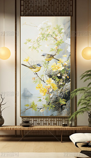 新中式简约花卉禅意书房客厅装饰画