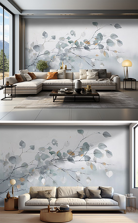 原创创意高端中式绿植森林花卉沙发背景墙壁纸壁画
