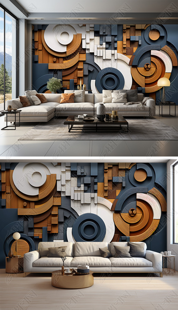 原创创意高端几何抽象北欧沙发背景墙壁纸工装壁画