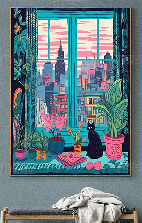 马蒂斯温馨猫咪手绘油画客厅小众艺术装饰画玄关家居饰品摆件挂画