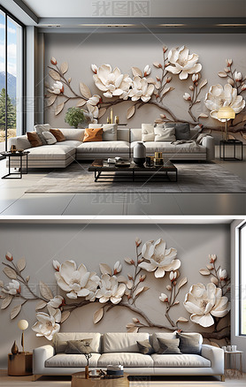 原创创意抽象立体欧式花卉北欧沙发背景墙壁纸壁画