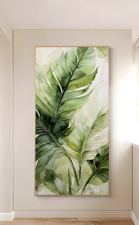 现代轻奢简约立体金色热带叶子客厅沙发玄关装饰画7