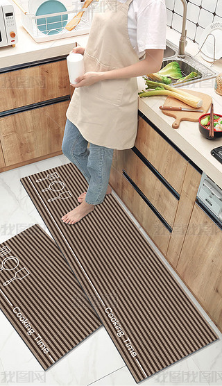 现代北欧轻奢几何条纹厨房地垫地毯脚垫网红地毯