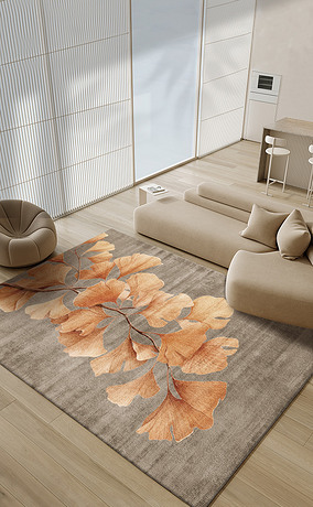 现代简约抽象金色银杏叶客厅地毯地垫图案设计