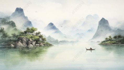 中国风水墨山水画中国画写意水彩高清
