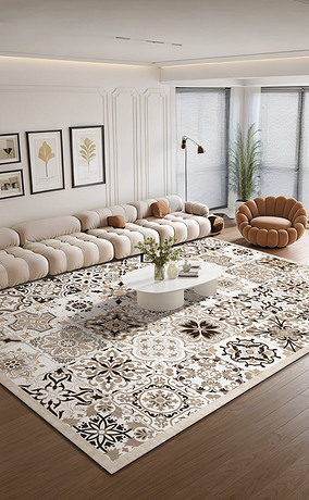 法式奶油风波斯图案地毯客厅沙发地毯