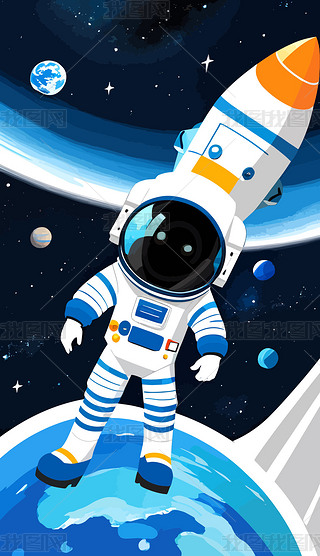 宇航员太空探索航天科技卡通插画21