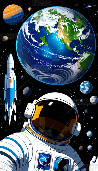 宇航员太空探索航天科技卡通插画09