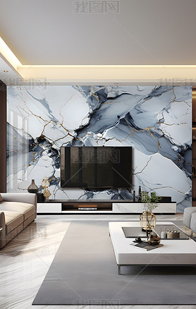 大理石纹瓷砖电视背景墙
