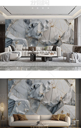 现代简约艺术大理石电视沙发背景墙壁纸壁画