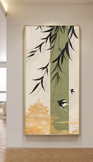新中式竹子高级感中古风过道玄关客厅挂画1