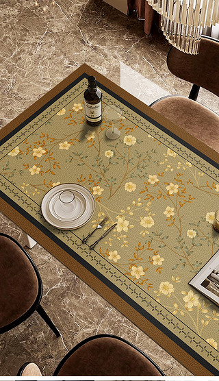 现代北欧轻奢美式花朵茶几垫皮革餐桌垫高级感桌布