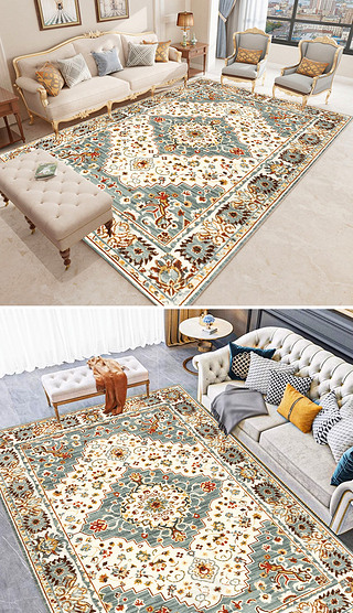 复古美式复古波斯地毯摩洛哥客厅沙发卧室床边毯9