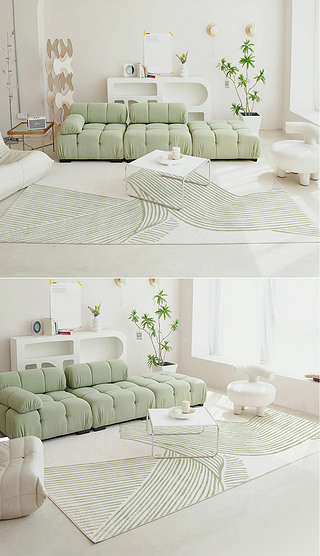 现代简约轻奢抽象线条客厅床边地毯地垫