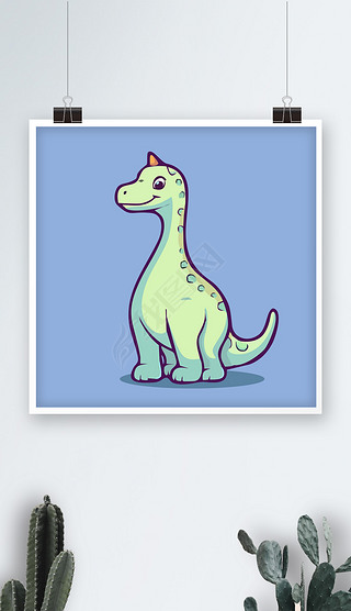 长脖子恐龙长颈龙扁平设计矢量Q版卡通儿童插画