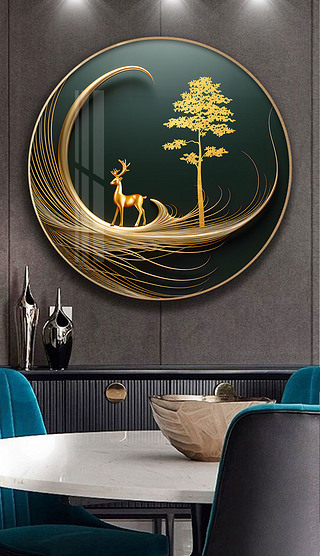 现代简约新中式油画抽象肌理金箔玄关客厅装饰画九