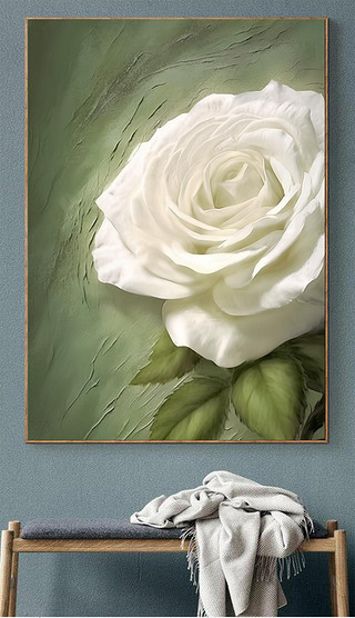 浅色系花卉朵玫瑰客厅装饰挂画厚肌理抽象纯手绘油画手工丙烯刀画装饰画