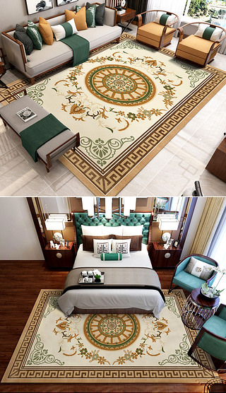 新中式现代轻奢中式传统花纹客厅床地毯边毯地毯