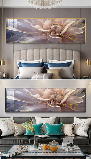 北欧抽象油画花卉金箔装饰画装饰画床头画