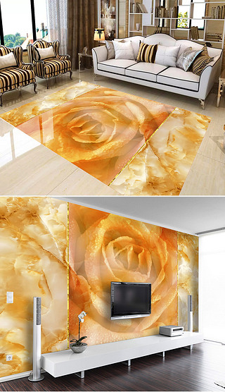 大理石金色花卉地板背景墙