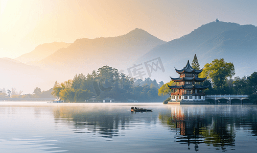 摄影照片_中国的西湖风景