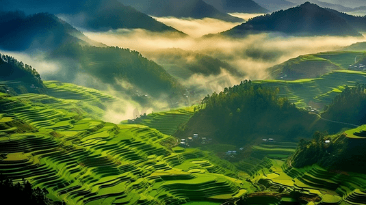 乡村田园自然风景风光大山梯田农村生活