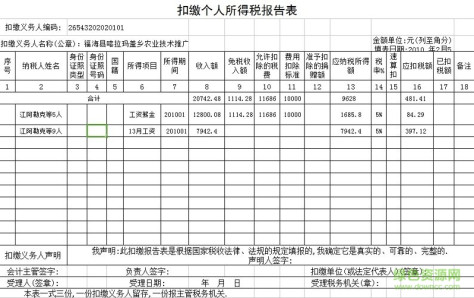 扣缴个人所得税明细表