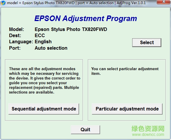 爱普生Epson TX820FWD清零软件 v1.0.1 绿色版 0