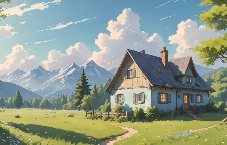 田园小屋风景 3440x1440带鱼屏壁纸