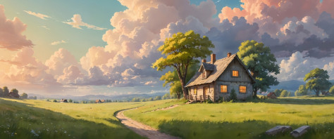 田园小屋风景3440x1440带鱼屏壁纸