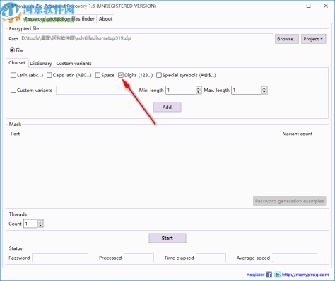 Manyprog Zip Password recover(密码恢复软件)