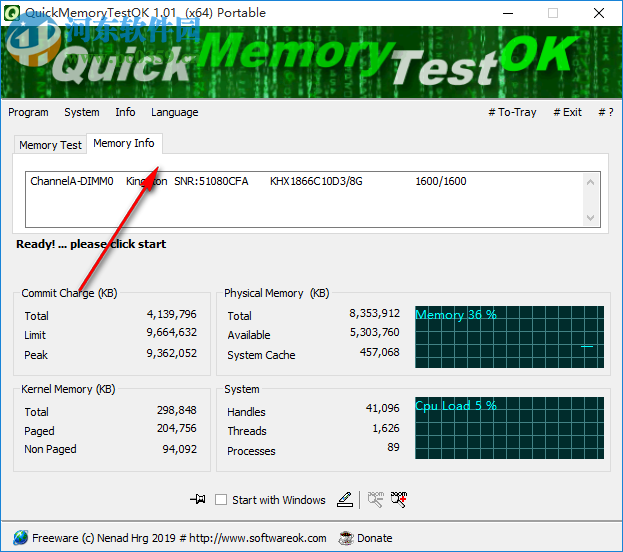 QuickMemoryTestOK(内存测试工具) 1.01 绿色版