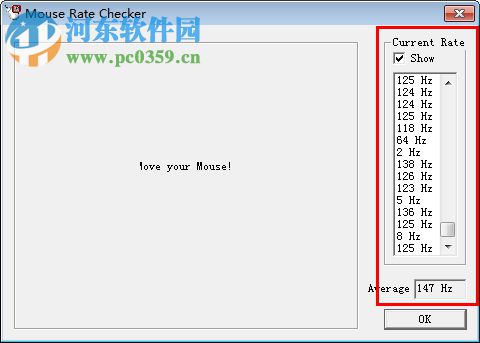 mouse rate checker中文版(鼠标接口传输率检测工具) 下载 1.1 免费版