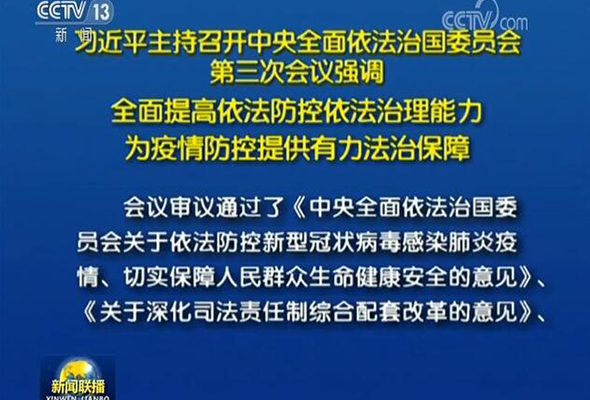 习近平：全面提高依法防控依法治理能力 为疫情防控提供有力法治保障