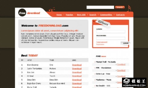 自由音乐排行榜下载网页模板